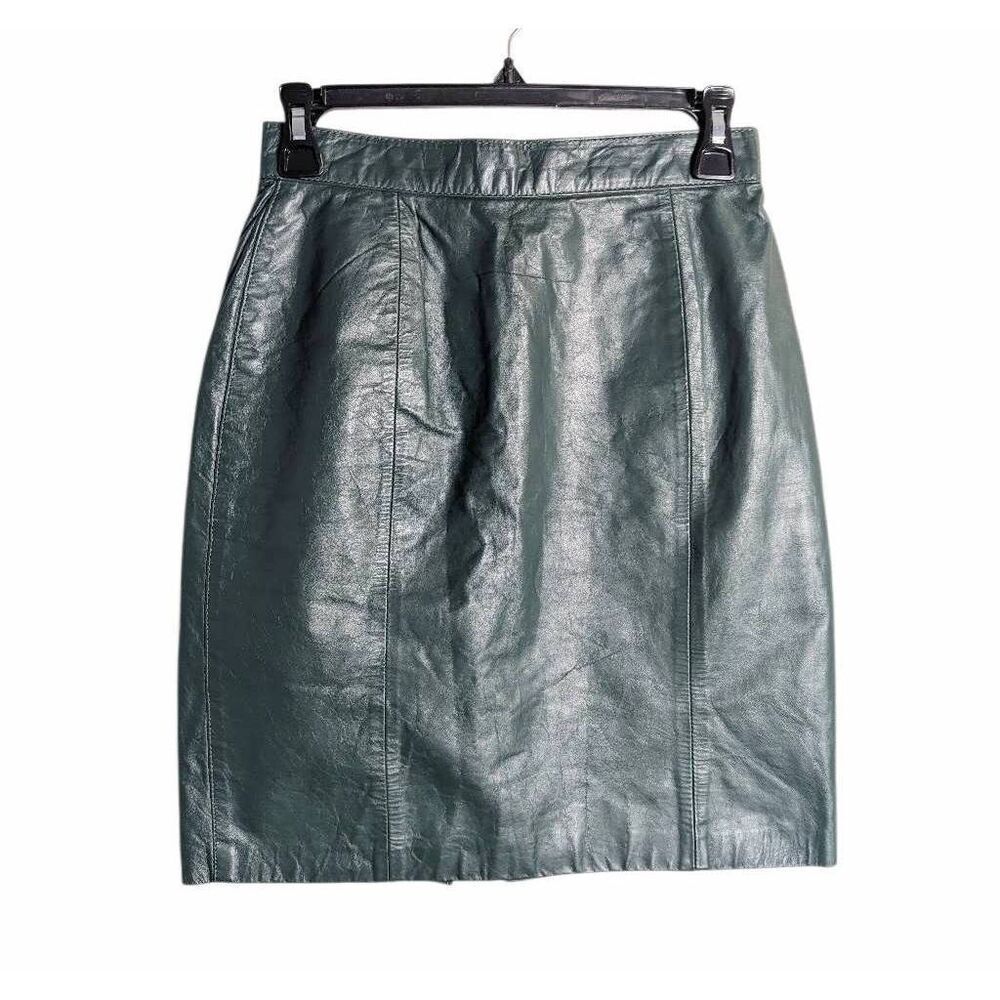 Vintage 80s Hunter Green leather mini skirt Interin women's S 7/8